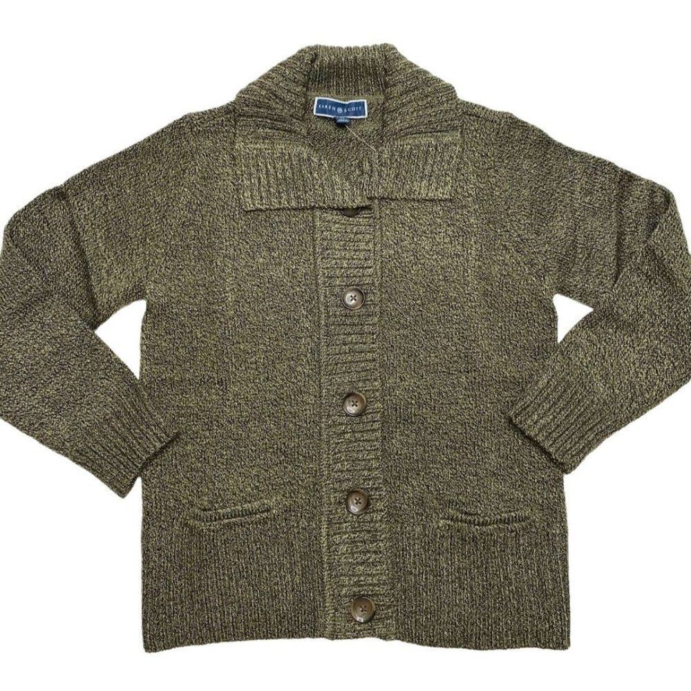 Karen‎ Scott Petite Cardigan Sweater Top Women's PS Olive Green Marled Buttons